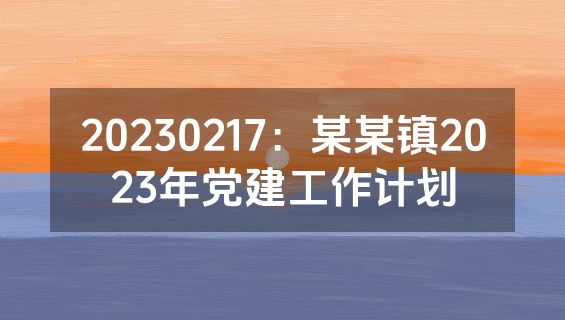 20230217：某某镇2023年党建工作计划