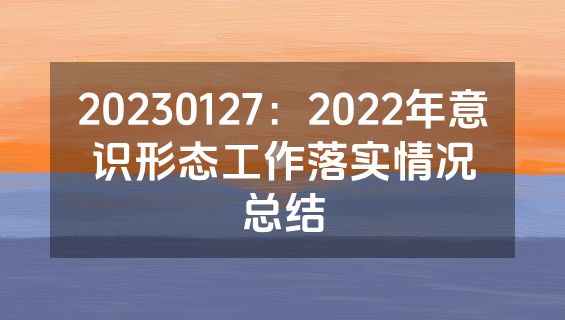 20230127：2022年意识形态工作落实情况总结