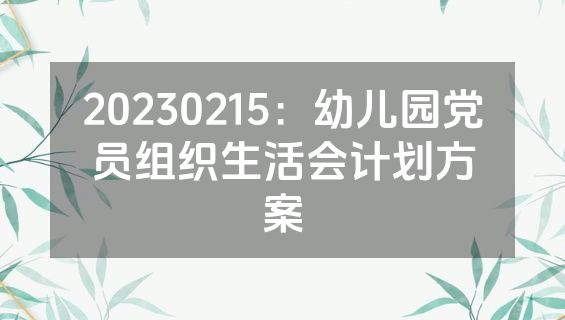 20230215：幼儿园党员组织生活会计划方案