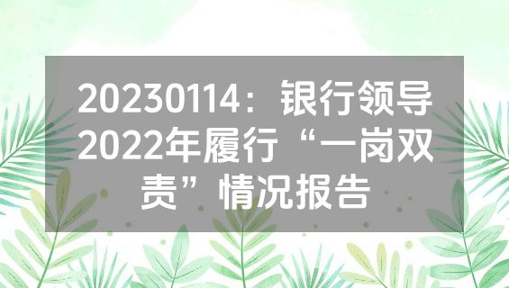 20230114：银行领导2022年履行“一岗双责”情况报告