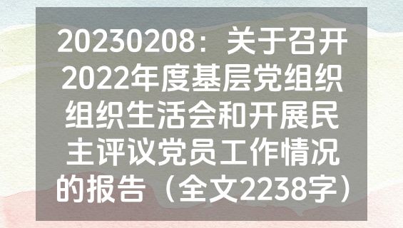 20230208：关于召开2022年度基层党组织组织生活会和开展民主评议党员工作情况的报告（全文2238字）