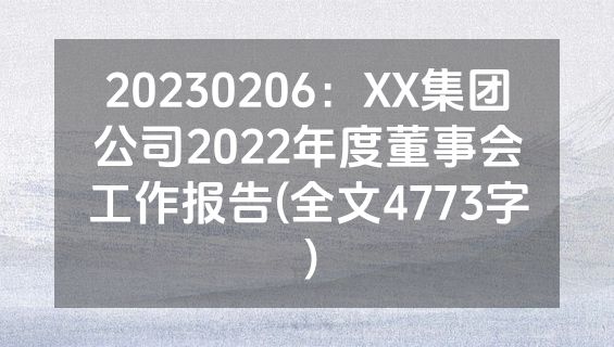 20230206：XX集团公司2022年度董事会工作报告(全文4773字）