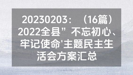 20230203：（16篇）2022全县”不忘初心、牢记使命'主题民主生活会方案汇总