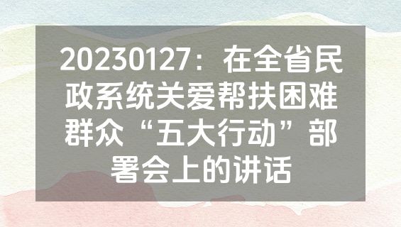 20230127：在全省民政系统关爱帮扶困难群众“五大行动”部署会上的讲话