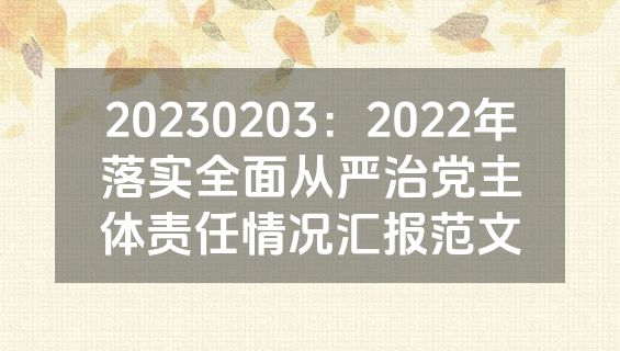 20230203：2022年落实全面从严治党主体责任情况汇报范文