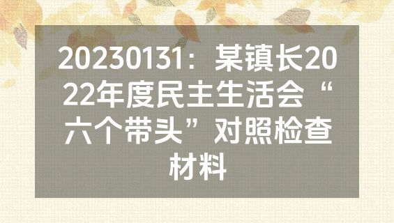 20230131：某镇长2022年度民主生活会“六个带头”对照检查材料