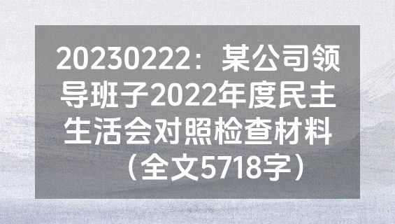 20230222：某公司领导班子2022年度民主生活会对照检查材料（全文5718字）