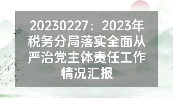 20230227：2023年税务分局落实全面从严治党主体责任工作情况汇报