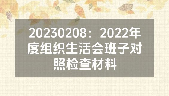 20230208：2022年度组织生活会班子对照检查材料