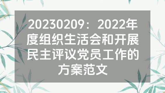 20230209：2022年度组织生活会和开展民主评议党员工作的方案范文