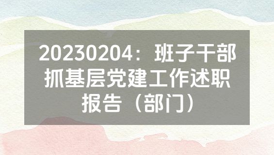 20230204：班子干部抓基层党建工作述职报告（部门）