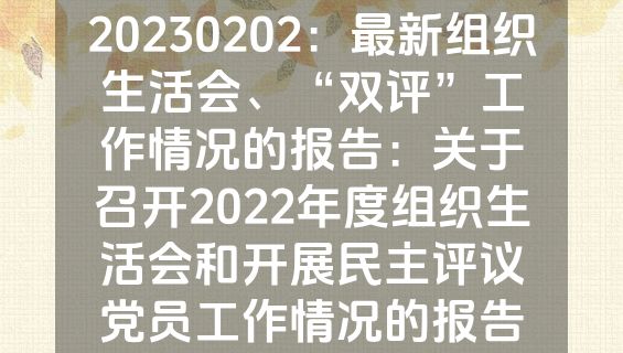 20230202：最新组织生活会、“双评”工作情况的报告：关于召开2022年度组织生活会和开展民主评议党员工作情况的报告
