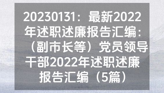 20230131：最新2022年述职述廉报告汇编：（副市长等）党员领导干部2022年述职述廉报告汇编（5篇）