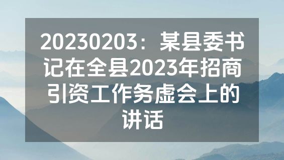 20230203：某县委书记在全县2023年招商引资工作务虚会上的讲话