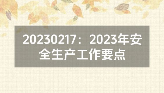 20230217：2023年安全生产工作要点