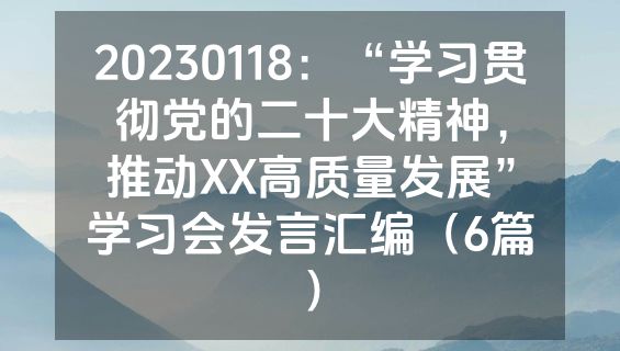 20230118：“学习贯彻党的二十大精神，推动XX高质量发展”学习会发言汇编（6篇）