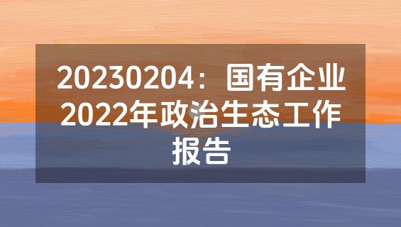 20230204：国有企业2022年政治生态工作报告
