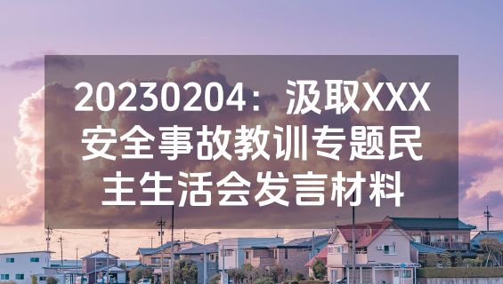 20230204：汲取XXX安全事故教训专题民主生活会发言材料