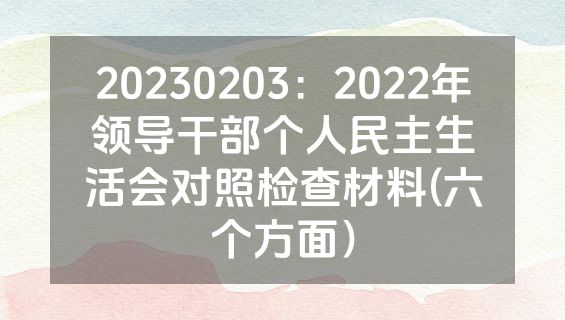 20230203：2022年领导干部个人民主生活会对照检查材料(六个方面）