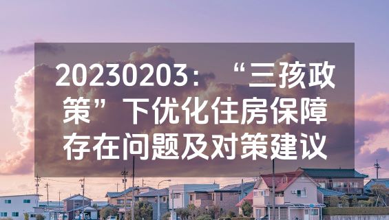 20230203：“三孩政策”下优化住房保障存在问题及对策建议