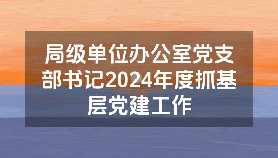 局级单位办公室党支部书记2024年度抓基层党建工作