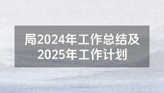 局2024年工作总结及2025年工作计划