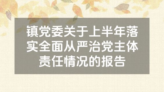 镇党委关于上半年落实全面从严治党主体责任情况的报告