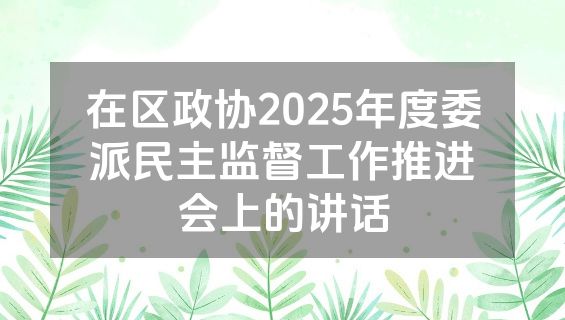 在区政协2025年度委派民主监督工作推进会上的讲话