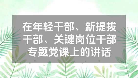 在年轻干部、新提拔干部、关键岗位干部专题党课上的讲话