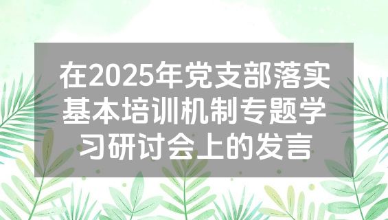 在2025年党支部落实基本培训机制专题学习研讨会上的发言