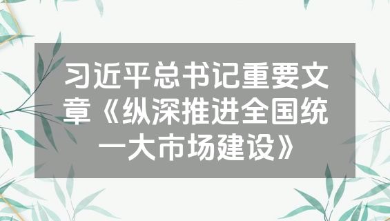 习近平总书记重要文章《纵深推进全国统一大市场建设》