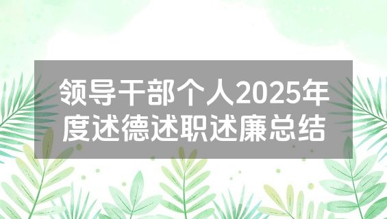 领导干部个人2025年度述德述职述廉总结